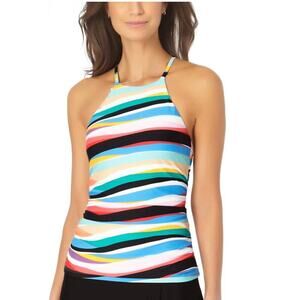 Anne Cole Women's Multi Striped High Neck Tankini Swim Beach Top XS NWT
